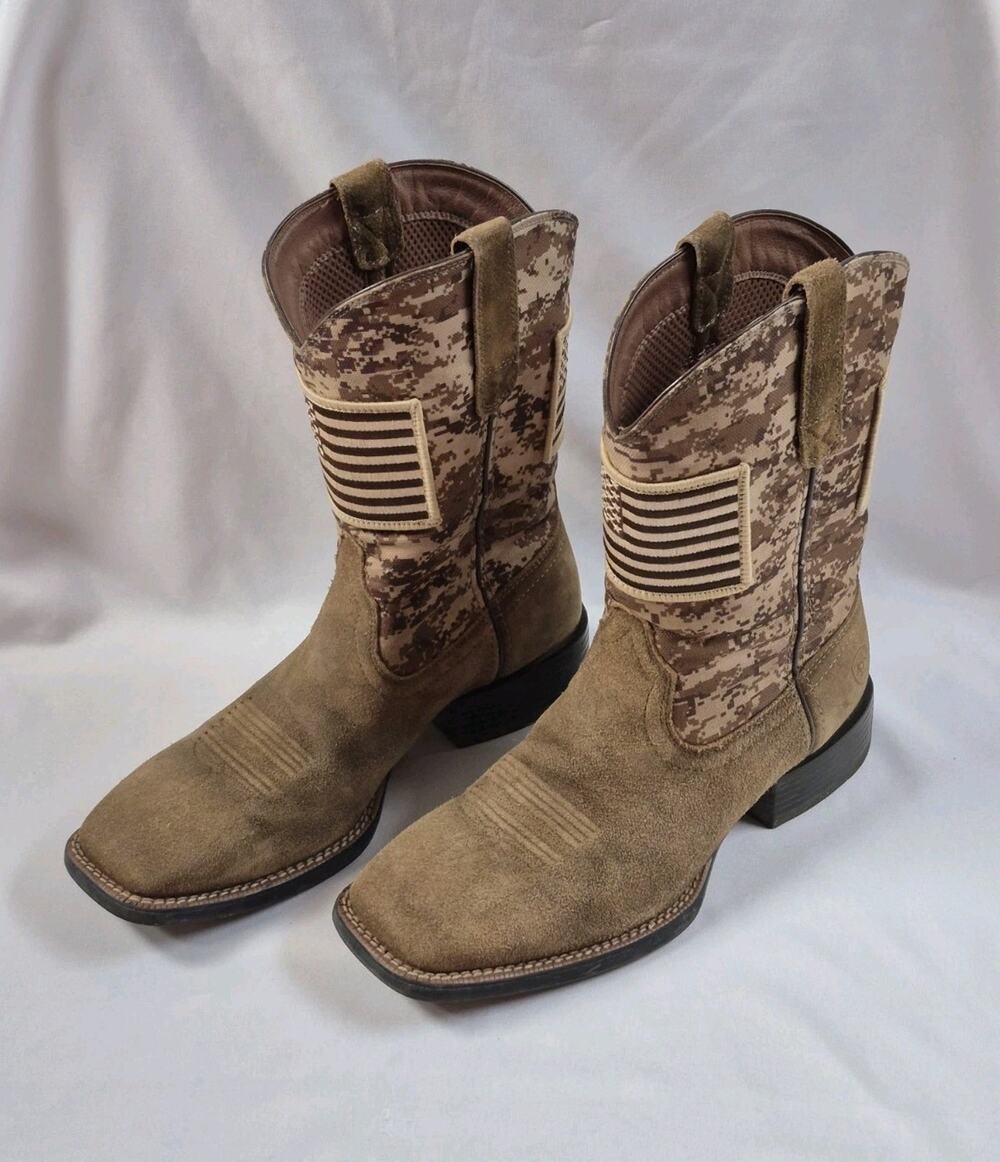 Ariat Sport Patriot Western Boot Tan Suede Desert Camo USA Flag Men's 8 D